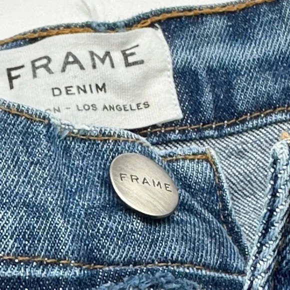 Frame Le Cut Off Jean Shorts Stretch Denim Raw Hem Distressed Size 26 Dark Wash - Picture 8 of 8